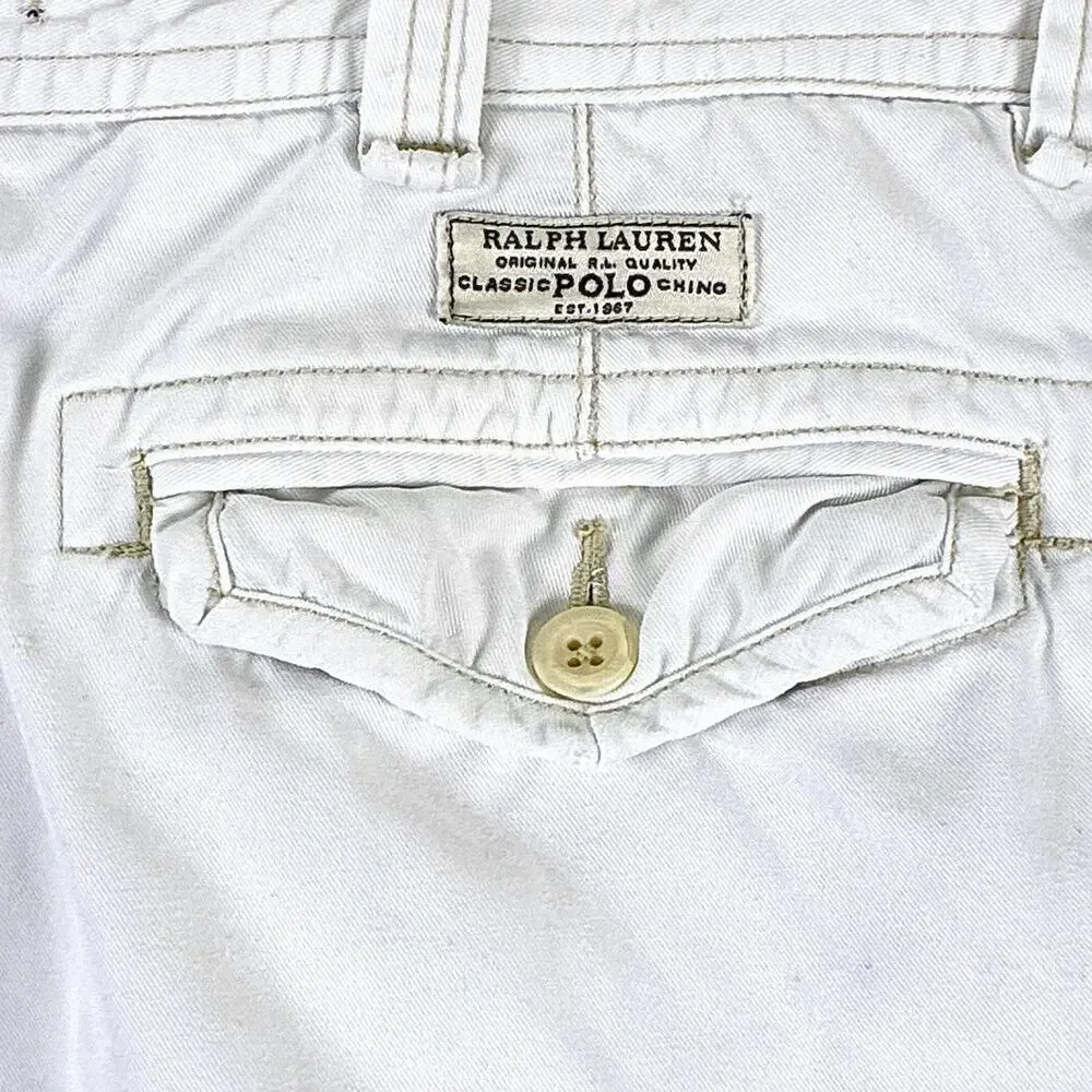 VTG Polo Ralph Lauren Cargo Shorts Mens 34 White Y2K Preppy Baggy Skate Military